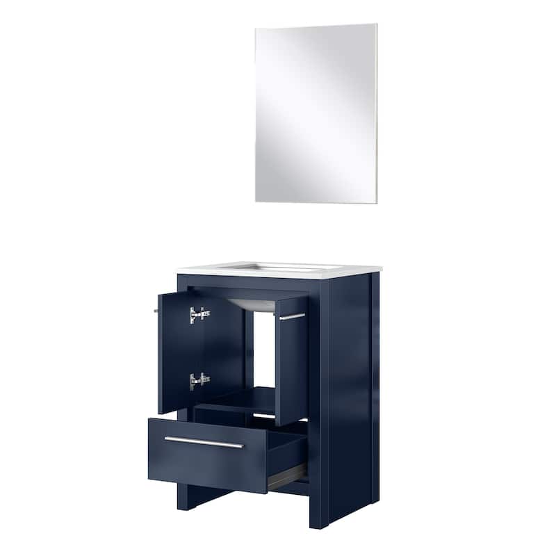 24" White Bathroom Vanity with Cultured Marble Countertop, Soft-Close Storage, 18" Mirror Included