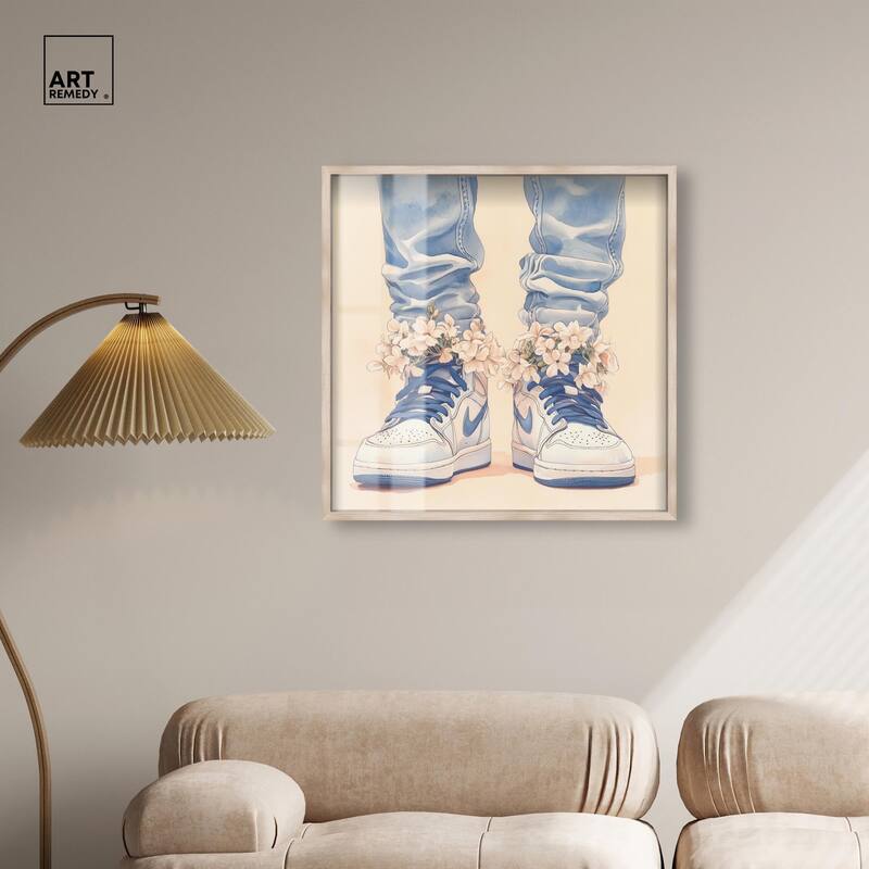 Gentle Blue Sneakers and Flowers Shadowbox by Art Remedy