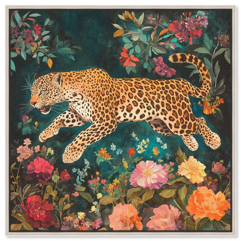 Tigers and Blooms Canvas by Art Remedy - Silver - 12" x 12"