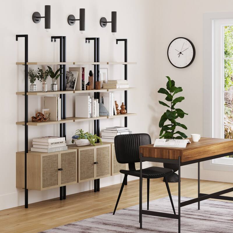 Nathan James Theo Open Shelf Industrial Bookcase with Drawers or Cabinets
