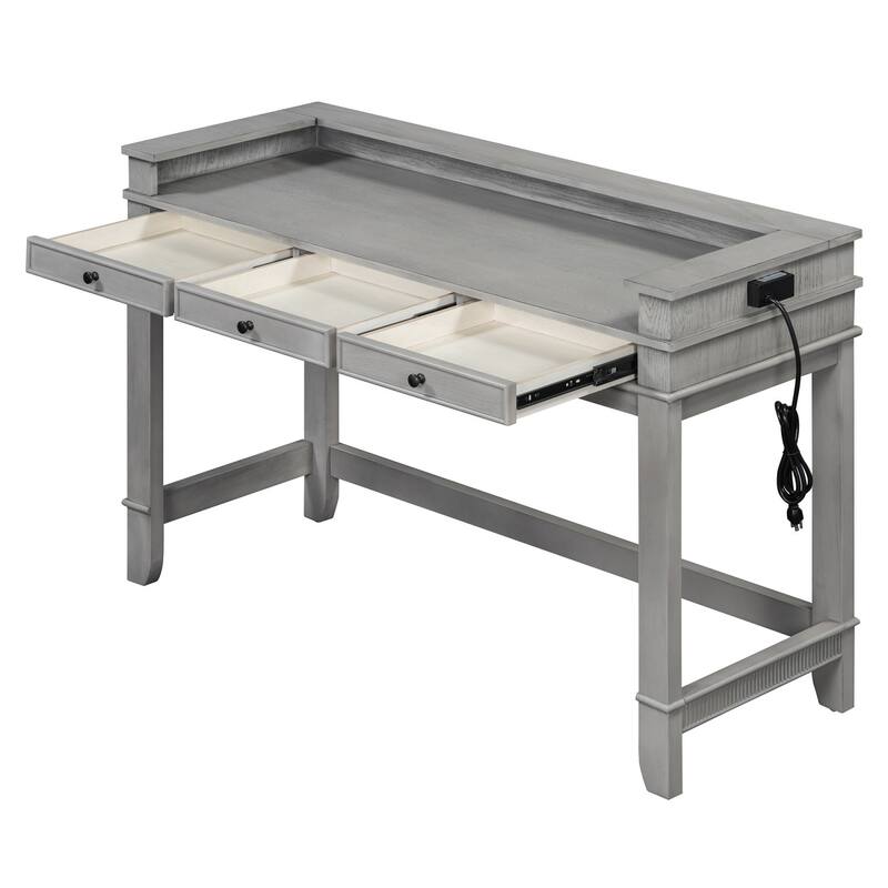 4-Piece Retro Dining Set Dining Table with USB with 3 Upholstered Stools