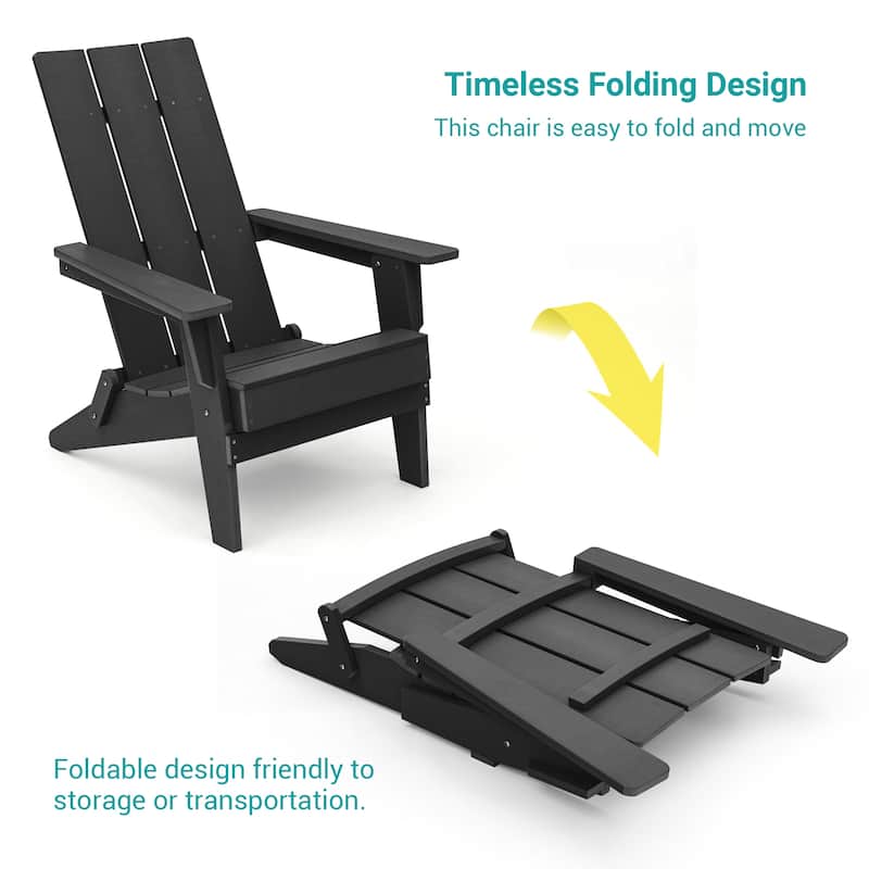 BONOSUKI Patio Folding Adirondack Chair,Waterproof HIPS,Wide Armrests