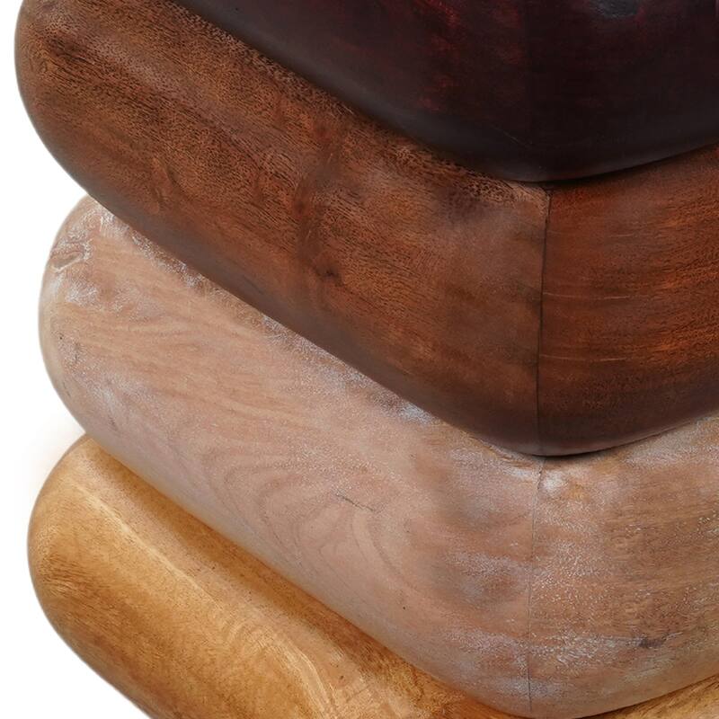 Zyra 18 Inch Side End Table, Sculptural Stacked Design, Mango and Acacia Wood Artisanship, Brown