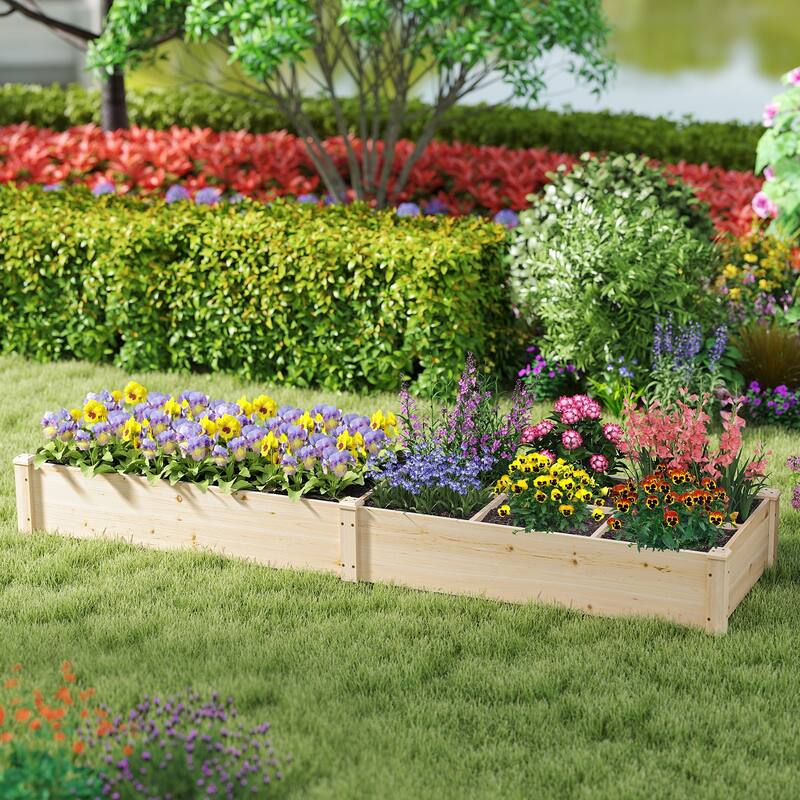 Costway Wooden Raised Garden Bed, Elevated Patio Planter with 2/7 - Natural