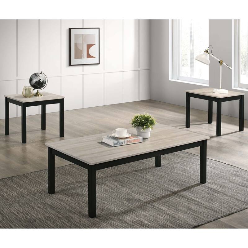 Furniture of America Sonnet Modern 3-Piece Wood Coffee Table Set with 2 End Tables - Light Grey Wood - Wood
