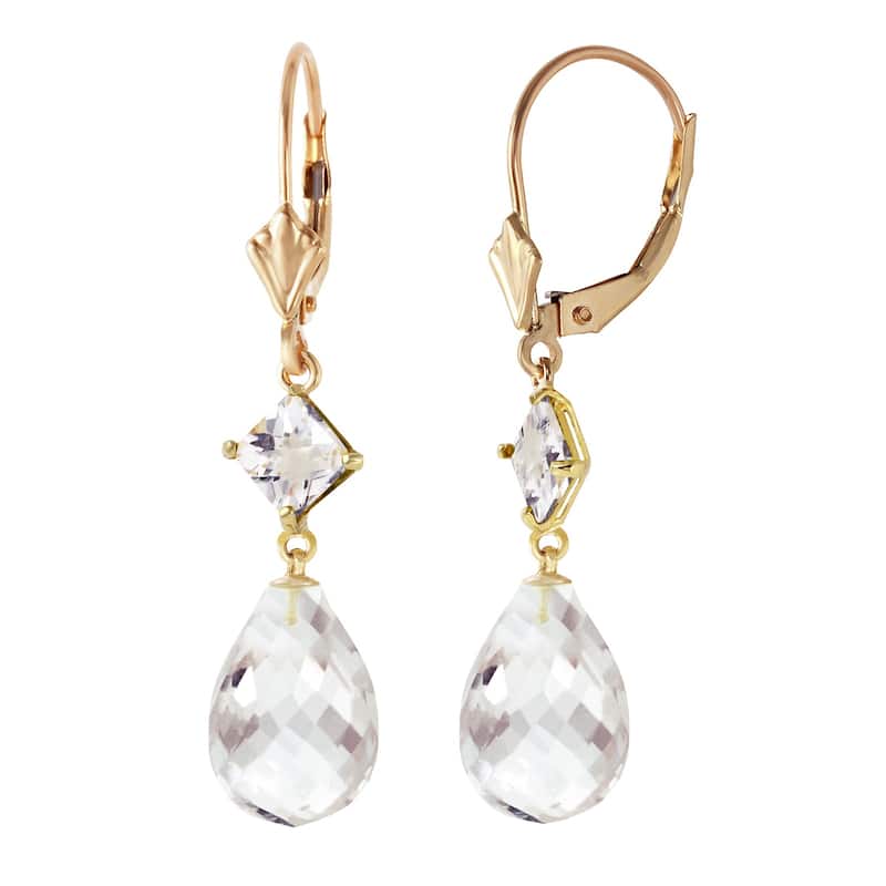 14K Solid Gold Leverback Gemstone Earrings Rose Topaz Jewelry - Yellow