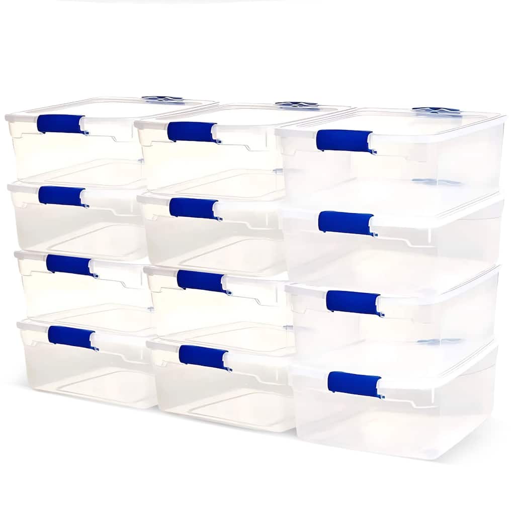 Homz 15.5 Quart Heavy Duty Clear Plastic Stackable Storage Containers, 12 Pack - 1.25