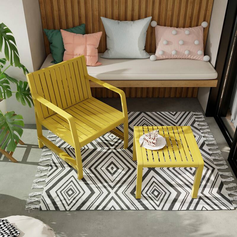 Space-Saving Patio Furniture Set with UV-Resistant Fabric - Yellow - 1 Chair + 1 Table