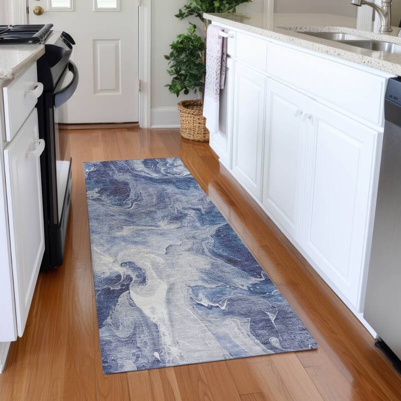 Premium Washable Super Soft Modern Chic Mayfield Rug - Blue - 2'3" x 7'6"
