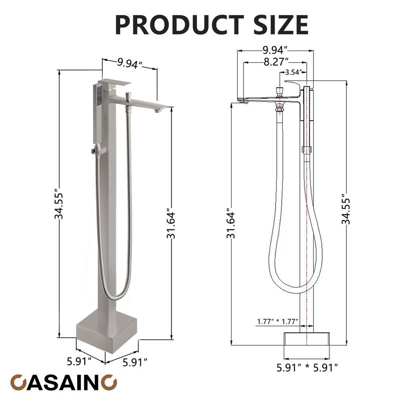CASAINC Single-Handle Freestanding Floor-Mount Roman Tub Faucet Bathtub Filler with Hand Shower