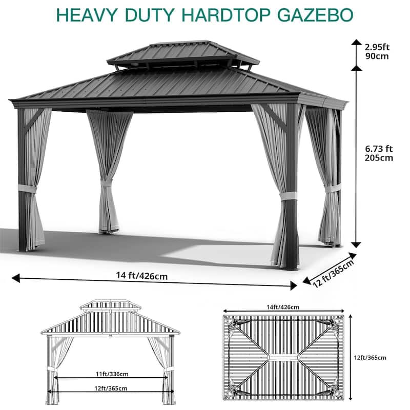 10X10FT,10X12FT,10X13FT,12X14FT,12X20FT Outdoor Galvanised Steel Hardtop Gazebo