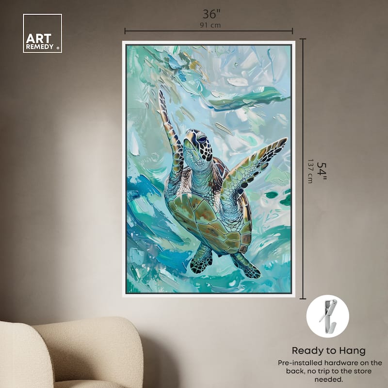 Art Remedy Serene Turtle Framed Colorful Coastal 1 Piece Canvas Wall Art