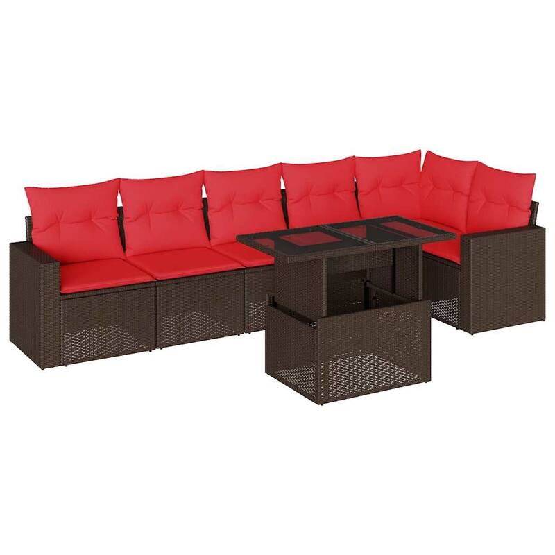 vidaXL 7 Piece Patio Sofa Set with Cushions Black/Brown/Gray Poly Rattan - 24.4 x 24.4 x 27.2