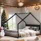 preview thumbnail 2 of 7, Black House Bed with Slats, KIds Bed with Roof and Colorful Lights,Full-Size