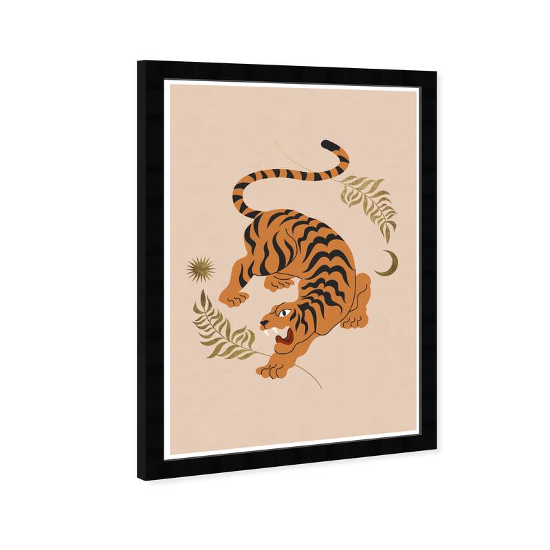 Wynwood Studio Prints Animals Tigress of the Leaves Tan Orange and Metallic Gold Modern & Contemporary Wall Art Canvas Print