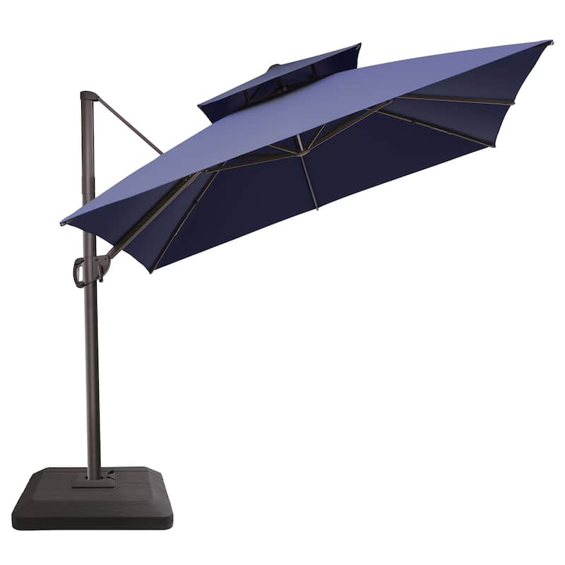 10FT Square Patio Cantilever-Offset 360 Degree Rotation Umbrella with Base