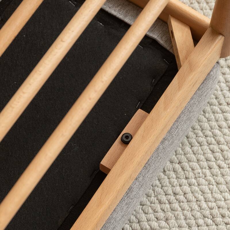 Natural Solid Wood Shoe Bench, Mid-Century Modern Storage Bench with High Rebound Sponge Cushion for Entryway and Living Spaces