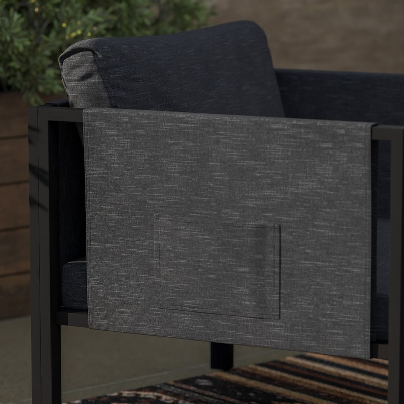 Steel Frame Patio Chair with Included Cushions & Storage Pockets