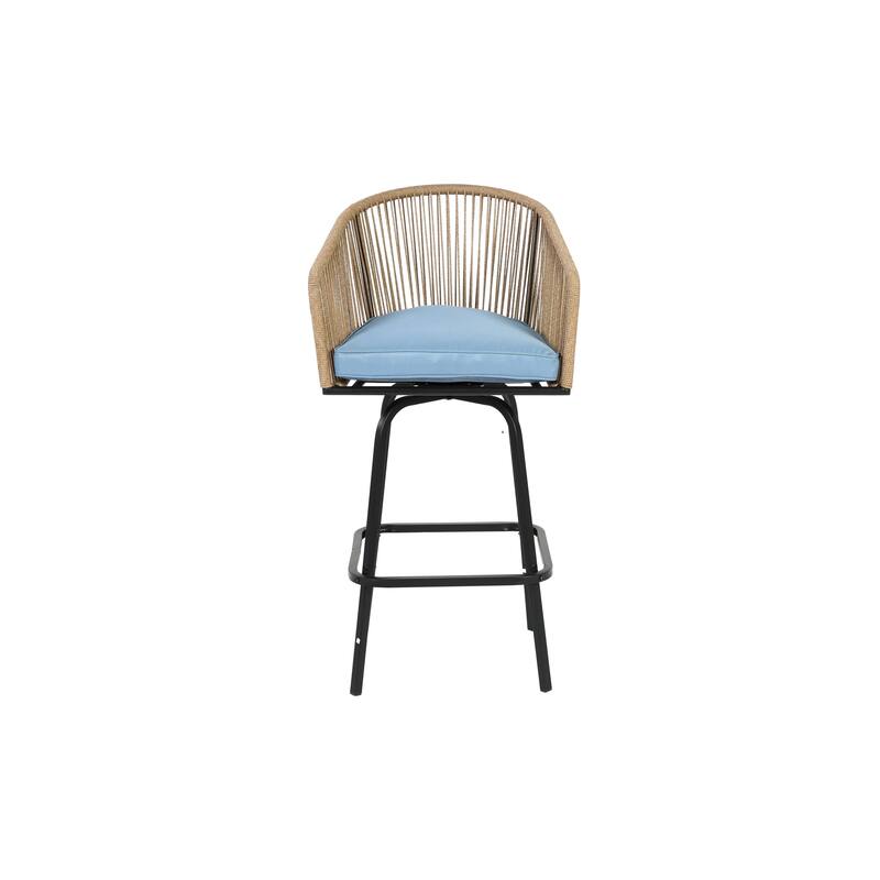 Outdoor Bar Stools Set of 4, 4-Piece Patio Bar Stools with Armrests, All Weather Rattan Bar Chairs with Backrest, Bar Stools