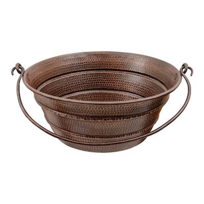 16-in Round Bucket Vessel Hammered Copper Sink with Handles (VR16BUDB)