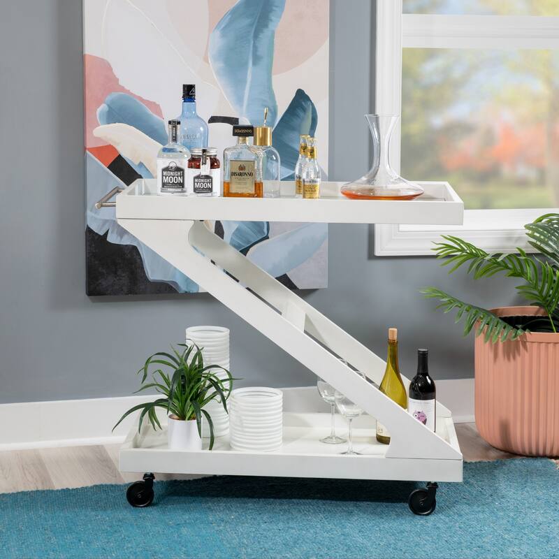 Z Shaped Wooden Serving Cart - 39.5" - White