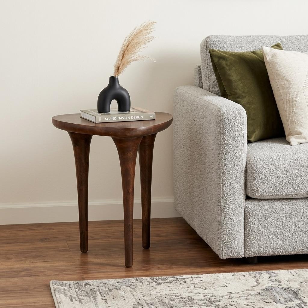 HomeRoots 22" Walnut Solid Wood Oval End Table - 18.00 in. x 21.70 in. x 17.00 in.