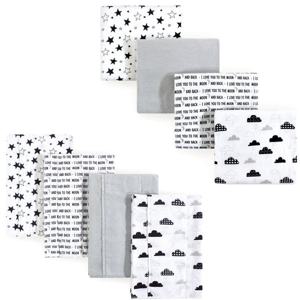 slide 1 of 1, Hudson Baby Unisex Baby Cotton Flannel Burp Cloths and Receiving Blankets, 8-Piece, Moon And Back, One Size One Size - Moon And Back