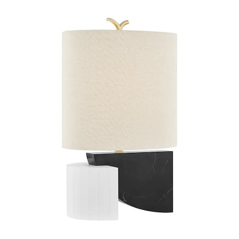 Hudson Valley Construct 1-Light Aged Brass Table Lamp with Beige Linen Shade