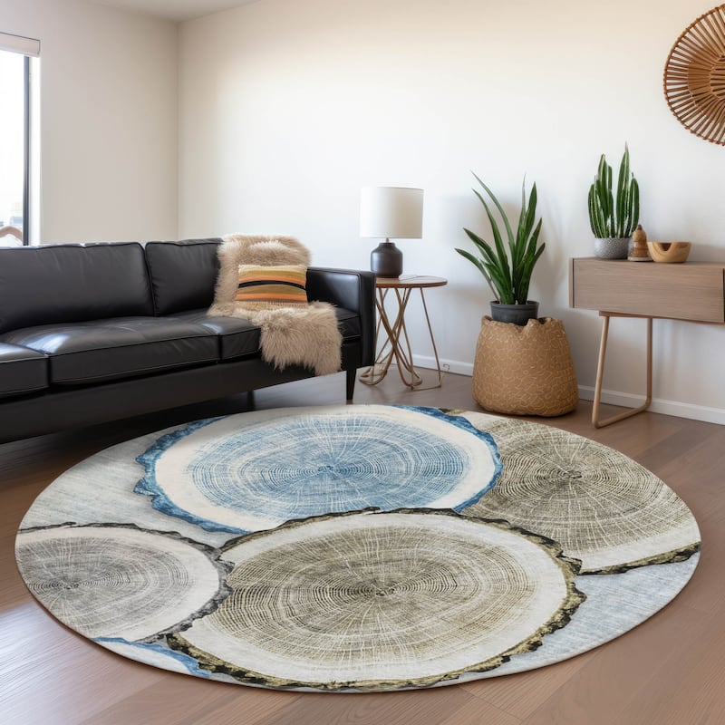Premium Washable Super Soft Modern Grain Mayfield Rug - Blue - 8' x 8' - Round