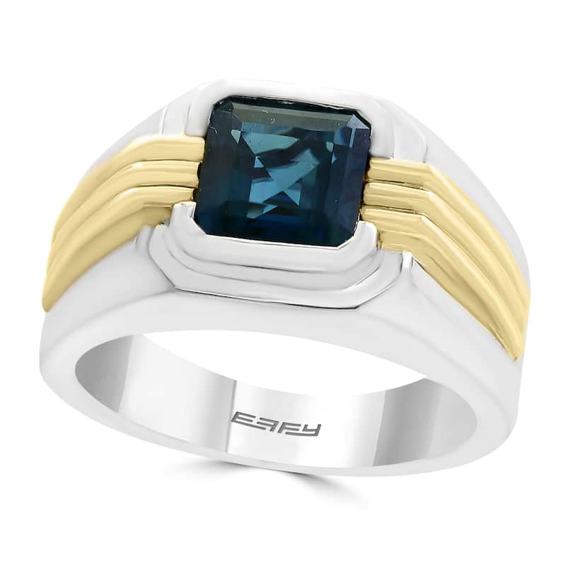 Effy Men's 925 Sterling Silver/14K Yellow Gold ,London Blue Topaz Ring