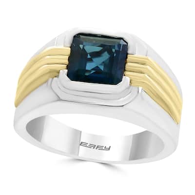 Effy Men's 925 Sterling Silver/14K Yellow Gold ,London Blue Topaz Ring