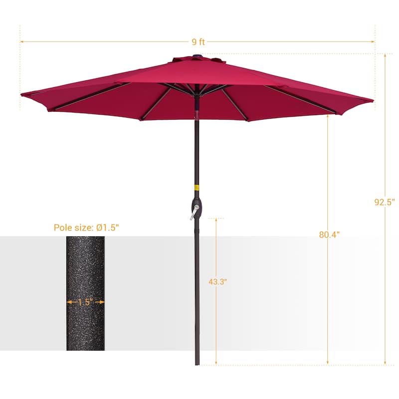 BONOSUKI 9ft Patio Umbrella,Outside Deck Table Umbrella,w/Tilt Crank
