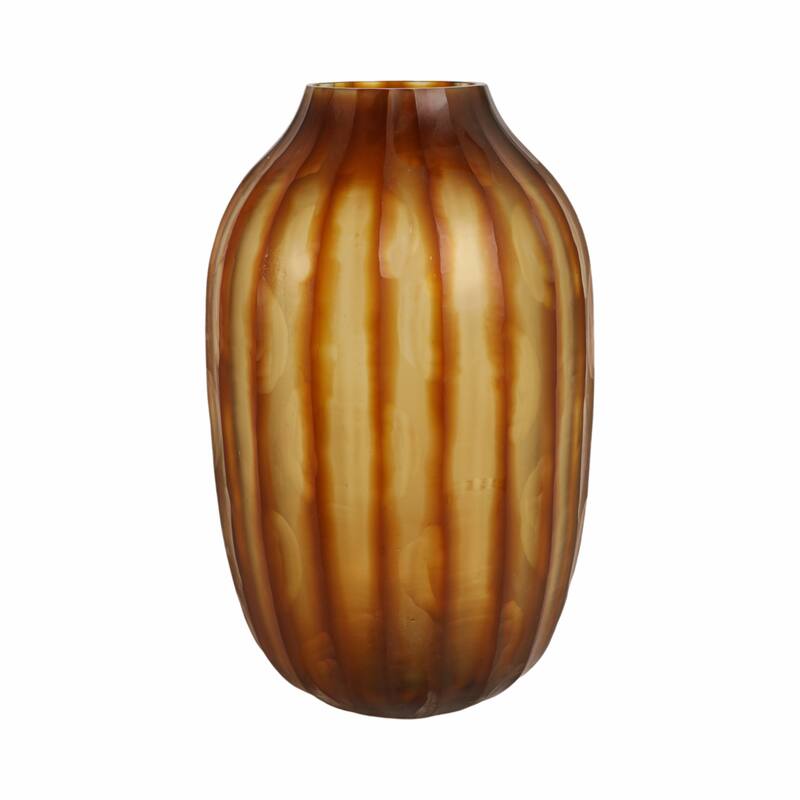Glass Large Vertical Ribbed Decorative Vase - Brown