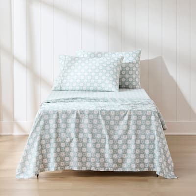 Lush Decor Daisy Checkered Aqua Sheet Set