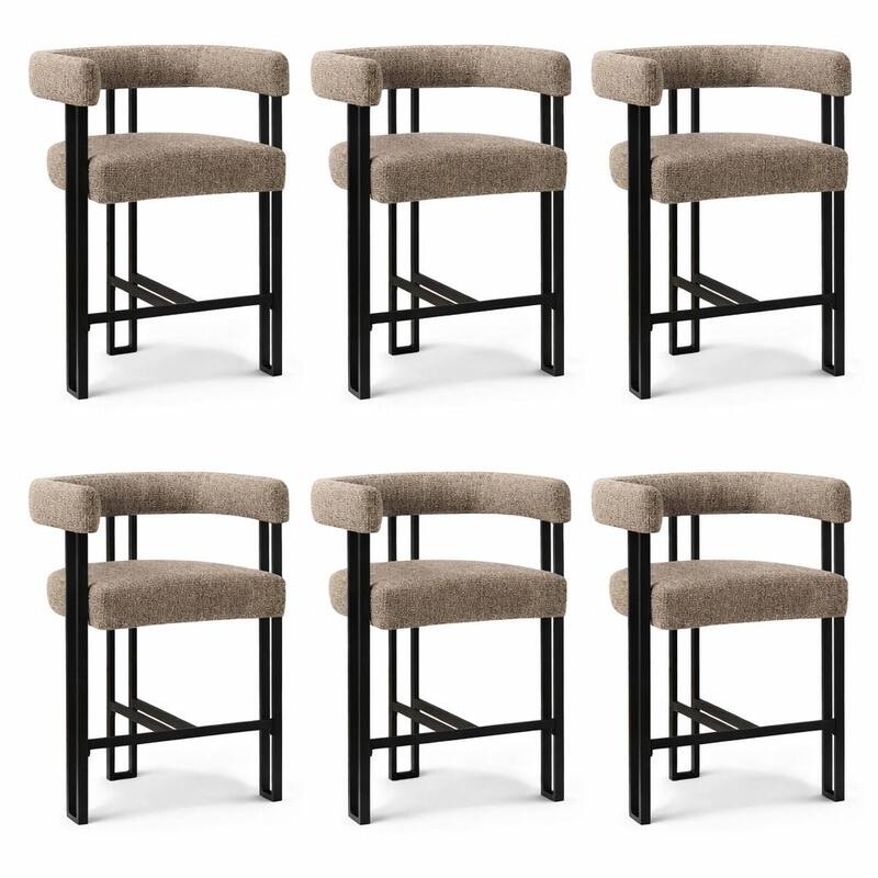 24" Seat Height Upholstered Tweed Solid Back Counter Stool(Set of 6)