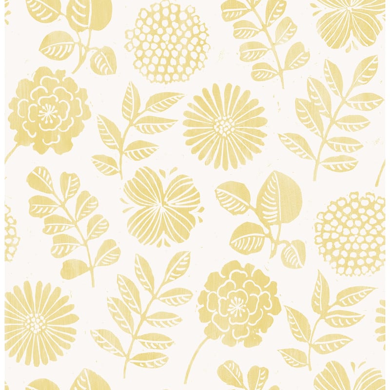 A-Street Prints Inge Yellow Floral Block Print Wallpaper