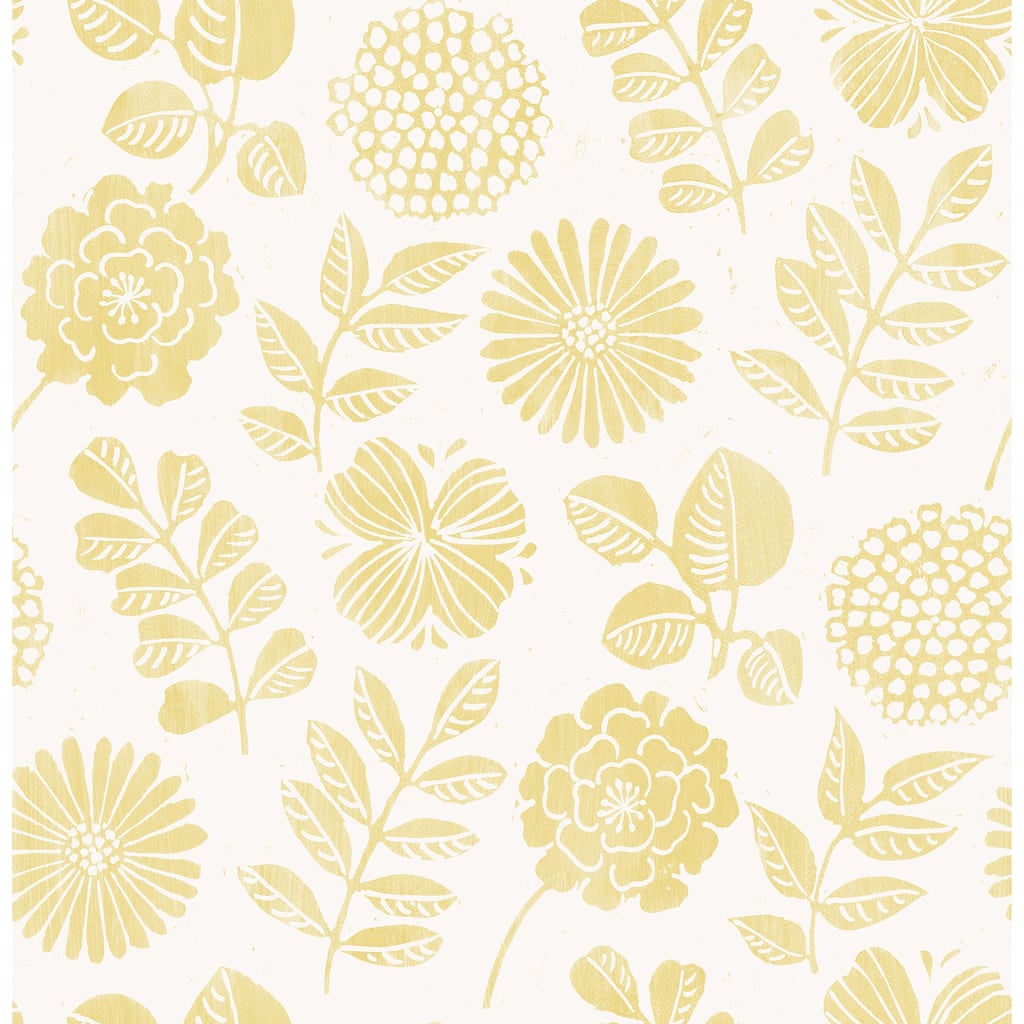 A-Street Prints Inge Yellow Floral Block Print Wallpaper