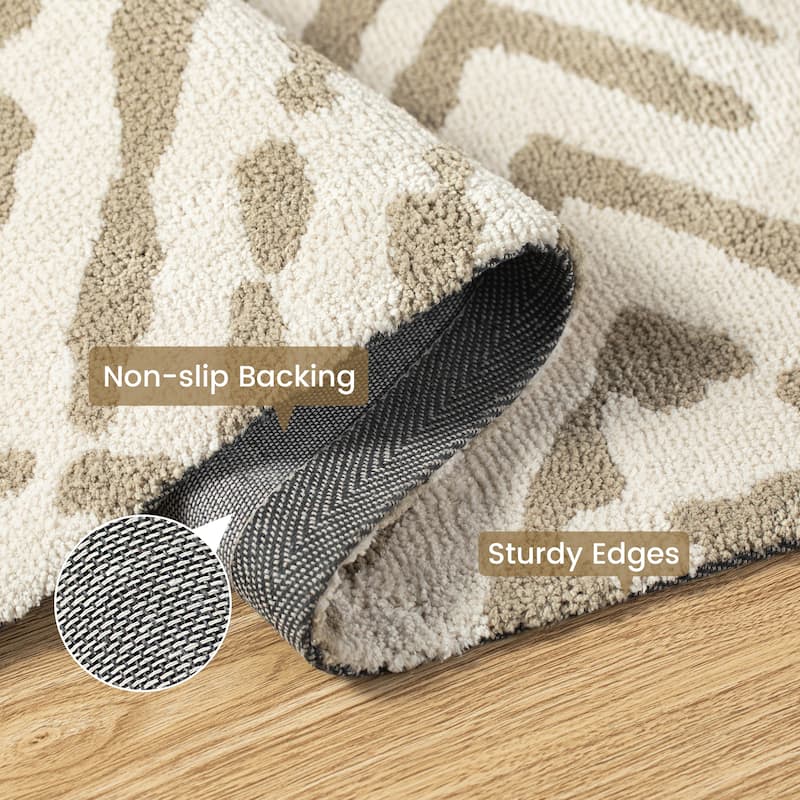 Glitzhome Modern Geometric Abstract Pattern High-Low Shag Area Rugs