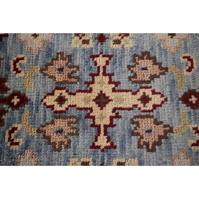 Light Blue Geometric Heriz Serapi Accent Rug Handmade Wool Carpet - 2'11"x 5'2"