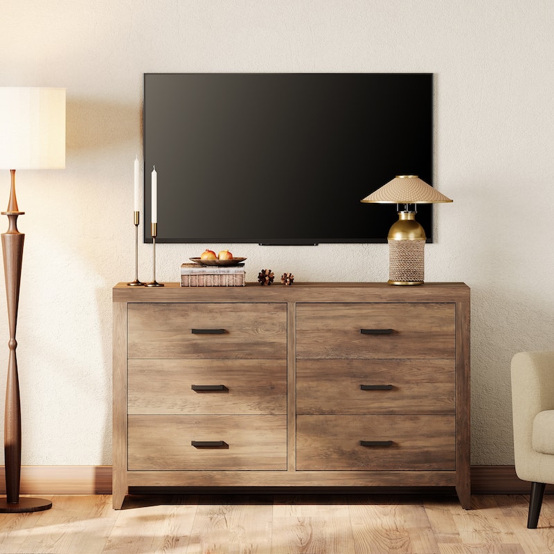 WAMPAT 106'' Rustic TV Stand Dresser - Farmhouse Entertainment Center with 12 Storage Drawers - 53'' Wide - Brown