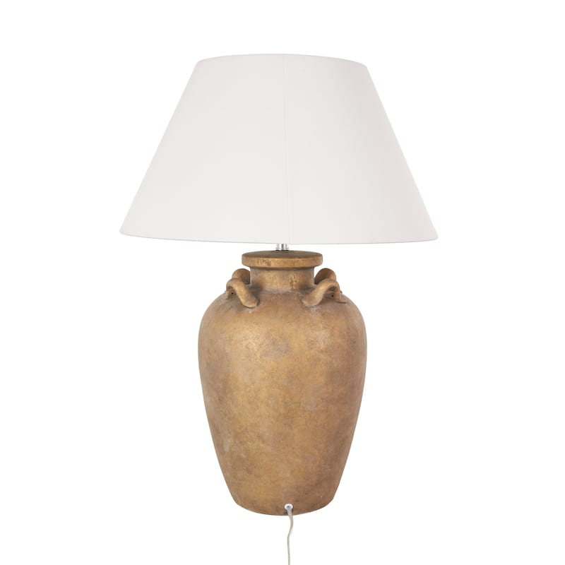 Ceramic Distressed Antique Style Textured Vase Table Lamp with White or Cream Linen Shade - Brown or Black - Roche River Decor