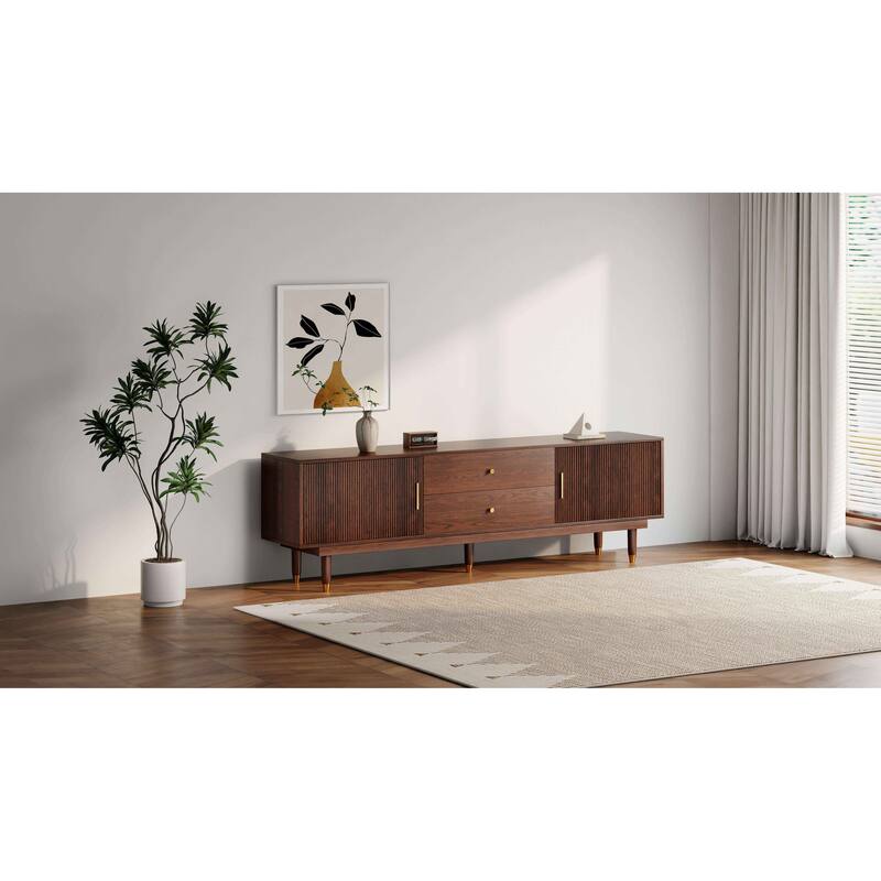 Mid-Century Modern 70.9" Walnut TV Stand for 50"+ TVs, Stylish Storage Console