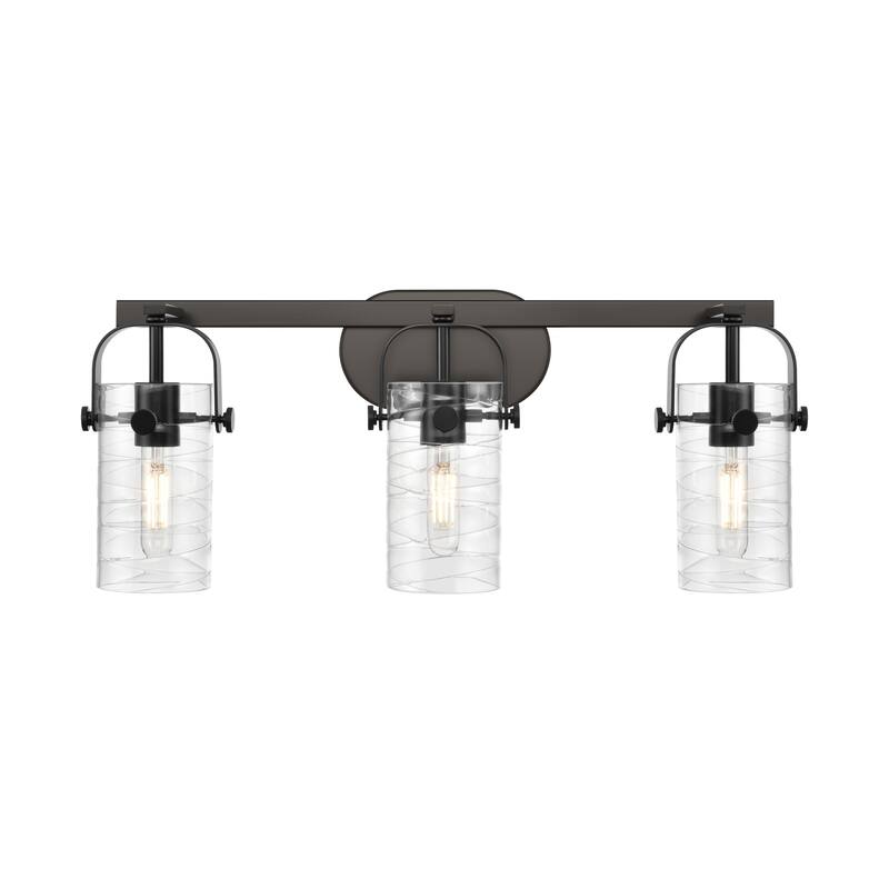 Innovations Lighting Pilaster II Cylinder - 3 Light 7" Wall-Mounted Bath Vanity Light - Deco Swirl/Matte Black