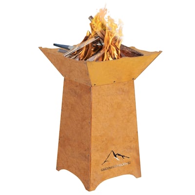 Aoodor 24" Rustic Corten Steel Fire Pit with 27" Stand, Rust Patina Finish, Detachable Wood-Burning Fire Bowl - N/A