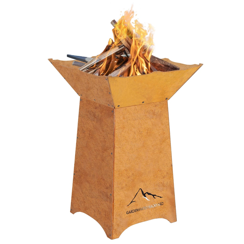 Aoodor 24" Rustic Corten Steel Fire Pit with 27" Stand, Rust Patina Finish, Detachable Wood-Burning Fire Bowl