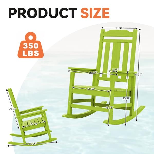 dimension image slide 4 of 20, Outdoor Patio HDPE Rocking Chiar, Extra Wide Seat & Backrest