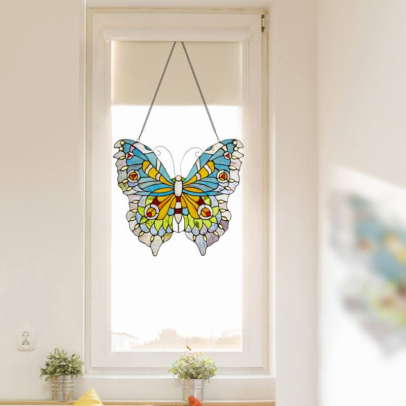 20.5"H Stained Glass Swallowtail Butterfly Window Panel - 21.75"L x 0.25"W x 20.5"H