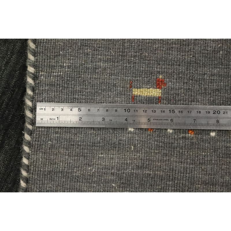 Hand Knotted Oriental 100% Wool Carpet Tribal Animal Pictorial Greys & Charcoal Gabbeh Area Rug - 5' 9'' X 3' 8''