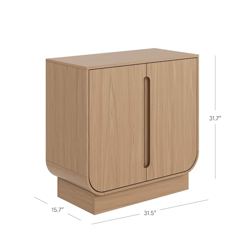 Joey Mid Century Modern Storage Cabinet, Arched Accent Cabinet with Rounded Bottom Edges and Integrated Door Pull Cutouts