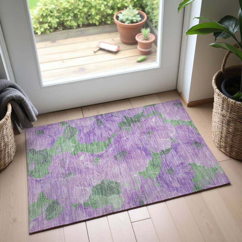 Premium Washable Super Soft Contemporary Floral Mayfield Rug - Lavender - 1'8" x 2'6"